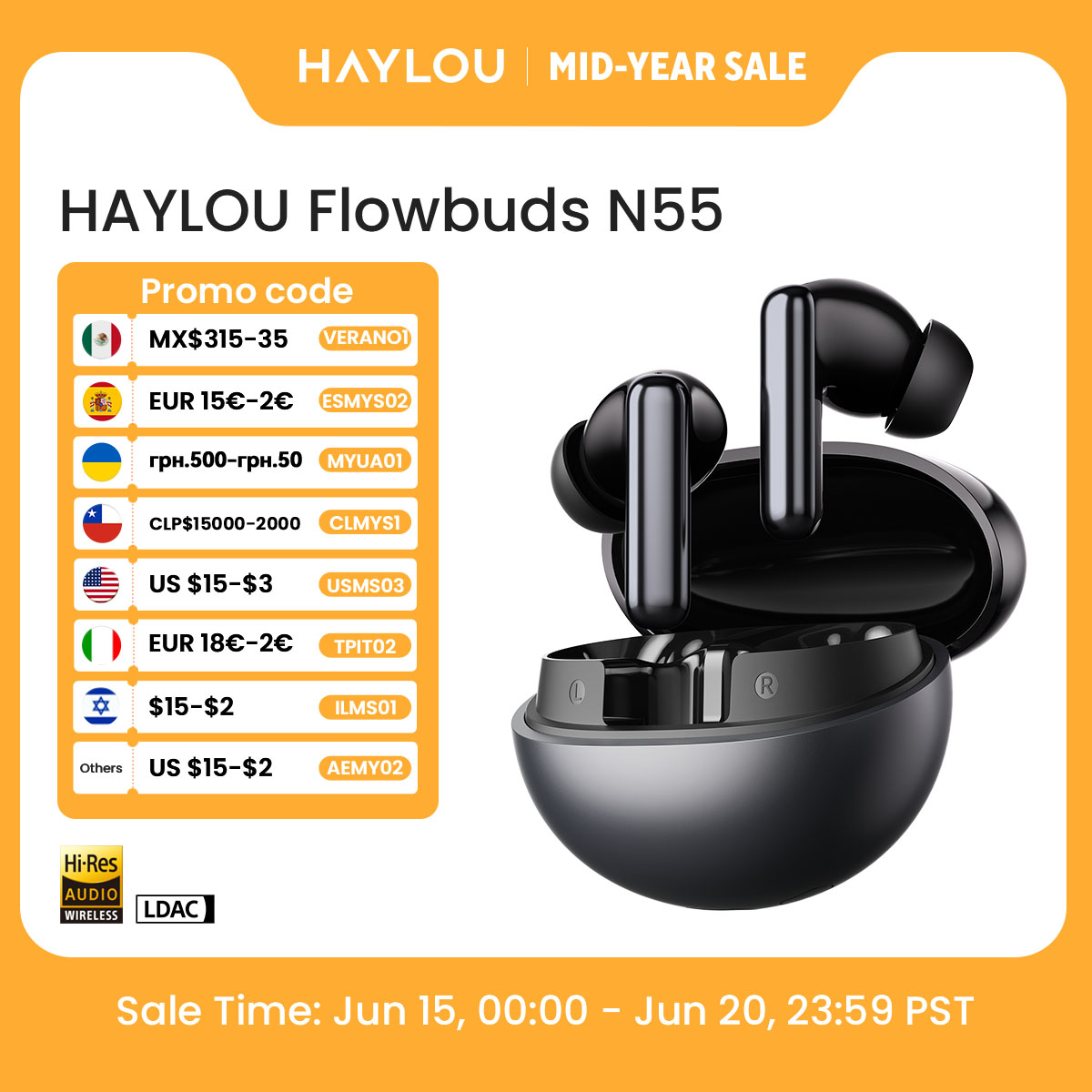 Earbuds Anc Wireless - HAYLOU Flowbuds N55 Wireless Earbuds 54dB